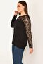 Women's Plus Size Black Lace Detailed Blouse 65n32080 - 2