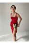 Red Thick Straps Satin Slit Dress - 3