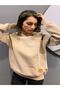 Kadın Sweatshirt Bisiklet Yaka Bej Basic - 3