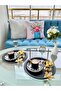 Lily Flower Round Black Presentation Tray, Decorative Serving Tray, Tea, Cake, Coffee 24 Cm - 3