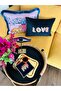 Love Embroidered Decorative Navy Blue Velvet Throw Pillow Cover - 4
