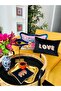 Love Embroidered Decorative Navy Blue Velvet Throw Pillow Cover - 6