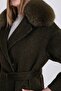 Khaki Fox Accessory Cashmere Coat - 6