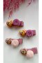 Accessory Set of 4 Side Buckles with Hearts and Pompoms Yellow
