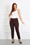 Women's Brown Elastic Waist Dumbbell Fabric Plus Size Trousers - 2
