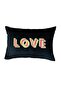 Love Embroidered Decorative Navy Blue Velvet Throw Pillow Cover - 2