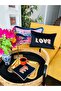Love Embroidered Decorative Navy Blue Velvet Throw Pillow Cover - 5