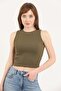 Women's Khaki Halter Neck Ribbed Crop Blouse - 2