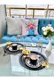 2-Piece Gold Butterfly Round Black Presentation Tray, Decorative Serving Tray, Tea, Cake, Coffee 24 Cm - 2
