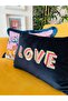 Love Embroidered Decorative Navy Blue Velvet Throw Pillow Cover