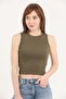 Women's Khaki Halter Neck Ribbed Crop Blouse