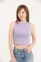 Women's Lilac Halter Neck Ribbed Crop Blouse - 3