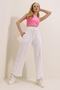 White High Waist Front-Cut Loose-Leg Sweatpants with Double Pockets Alc-X7957
