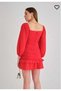 Red Evening Dress and Graduation Dress Mini Dress with Layered Skirt, Long Sleeves, Flexible Crepe Fabric 581878 639 - 4