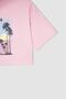 Girl's Regular Fit Tropical Printed Short Sleeve Cotton T-Shirt - 3