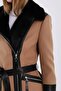 Leather Garnished Cashmere Coat with Cream Mink Accessories - 6