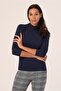 Women's Navy Blue Half Fisherman Wool Viscose High Neck Long Body - 3