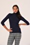 Women's Navy Blue Full Fisherman Wool Viscose Turtleneck Bodysuit - 3