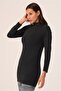 Women's Black Half Fisherman Wool Viscose High-Neck Long Bodysuit