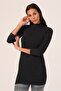 Women's Black Half Fisherman Wool Viscose High-Neck Long Bodysuit - 3