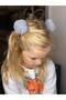 Plush Furry Gray Large Pompom 2 Piece Buckle Set Metal Collet - 2