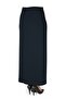 Women's Hijab Side Buttoned Closed Slit Long Plain Navy Blue Pencil Skirt - 2