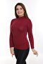 Plus Size Half Fisherman Viscose High Neck Burgundy Bodysuit - 2