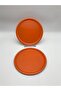 2-Piece Metal Orange Single Decorative Tea, Coffee and Cake Service Presentation Tray 23 Cm