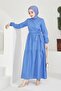 411 Zero Collar Waist Belted Hijab Dress