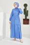 411 Zero Collar Waist Belted Hijab Dress - 5