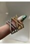 Gold Color Shiny Cross Stone Ring - 3