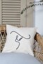 Boho Throw Pillow Case with Hat Women's Line Art Cream, Single Line Art, Minimalist Drawing 42x42 Cm