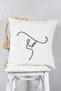 Boho Throw Pillow Case with Hat Women's Line Art Cream, Single Line Art, Minimalist Drawing 42x42 Cm - 3