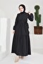 411 Zero Collar Waist Belted Hijab Dress