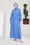 411 Zero Collar Waist Belted Hijab Dress - 4
