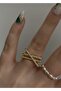Gold Color Shiny Cross Stone Ring