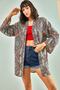 Women's Aqua Green Multi Patterned Kimono 30901004