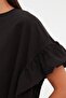 Siyah %100 Pamuk Fırfır Detaylı Basic Bisiklet Yaka Örme T-Shirt TWOSS22TS2429 - 9
