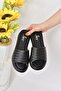 Black Genuine Leather Thick Banded Knitted Model Daily Women's Slippers M291850003 - 3