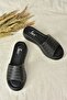 Black Genuine Leather Thick Banded Knitted Model Daily Women's Slippers M291850003 - 5