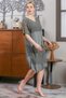 Women's Khaki Italian Robe Sleeves Skirt Lace Detailed Lined Midi Dress M10160000EL93731 - 3