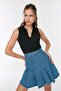 Siyah Fitted/Vücuda Oturan Polo Yaka Crop Esnek Örme Bluz TWOSS22BZ0335 - 2