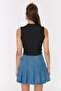 Siyah Fitted/Vücuda Oturan Polo Yaka Crop Esnek Örme Bluz TWOSS22BZ0335 - 5