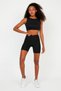 Women's Black Scuba Diving Fabric Biker Sports Shorts Oversized Tights Crop Suit - 3