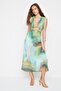 Multicolor A-Line Tie-Dye Patterned Waist Low-Cut Midi Woven Dress Twoss21El3578 - 4