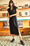 Women's Black Double Breasted Belted Slit Woven Dress ELB-19001690 - 4