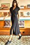 Women's Black Double Breasted Belted Slit Woven Dress ELB-19001690 - 3