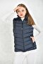 Unisex Navy Blue Micro Gel Filling Removable Zippered Hooded Inflatable Vest