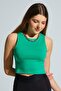 Women's Green Strappy Basic Crop Blouse