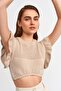 10176 Crop Sweater with Frilly Sleeves-beige